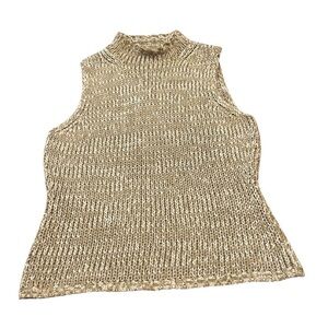 Ann Taylor LOFT Knit Funnel Neck Sleeveless Sweater Top | Marled Tan | Size S